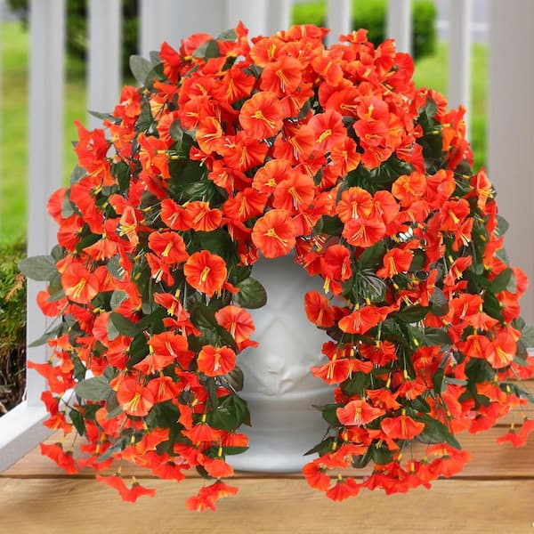 Artificial Orange Morning Glory Vines, 4-pack L0D9NXYPBH - The
