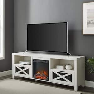 Abilene 70 in. Brushed White TV Stand with Electric Fireplace (Max tv size 80 in.)