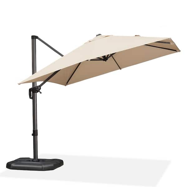 PURPLE LEAF 9 ft. Square Aluminum Outdoor Patio Cantilever Umbrella Offset 360-Degree Rotation Umbrella with Base in Ground, Beige