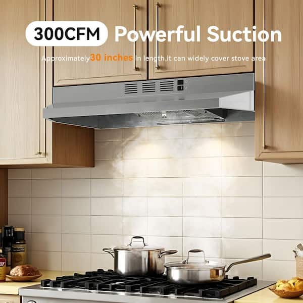 24 in. 300 CFM Convertible Under Cabinet Range Hood in Stainless Steel with 2-Way Venting and Washable Mesh Filters