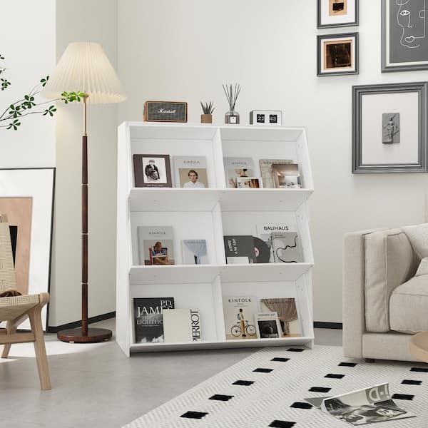 47.2 in. Tall White Wooden 12-Shelf Bookcase with Open 2-Side Tilted Bookshelves for Display and Storage Books