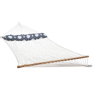11 ft. Double Wide 2-Person Polyester Rope Hammock Bed with Pillow and Spreader Bars