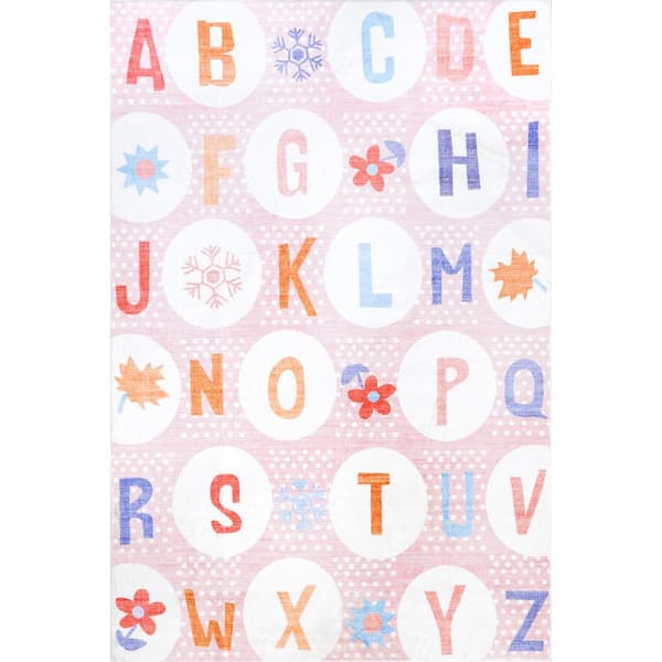 nuLOOM Essi Alphabet Machine Washable Kids Pink 4 ft. x 6 ft. Area Rug