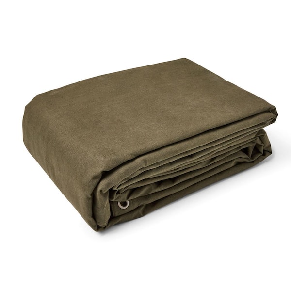5 ft. x 7 ft. Olive 18 Mil Heavy Duty Canvas Tarp with Reinforced Edges, Tear-Resistant, Brass Grommets