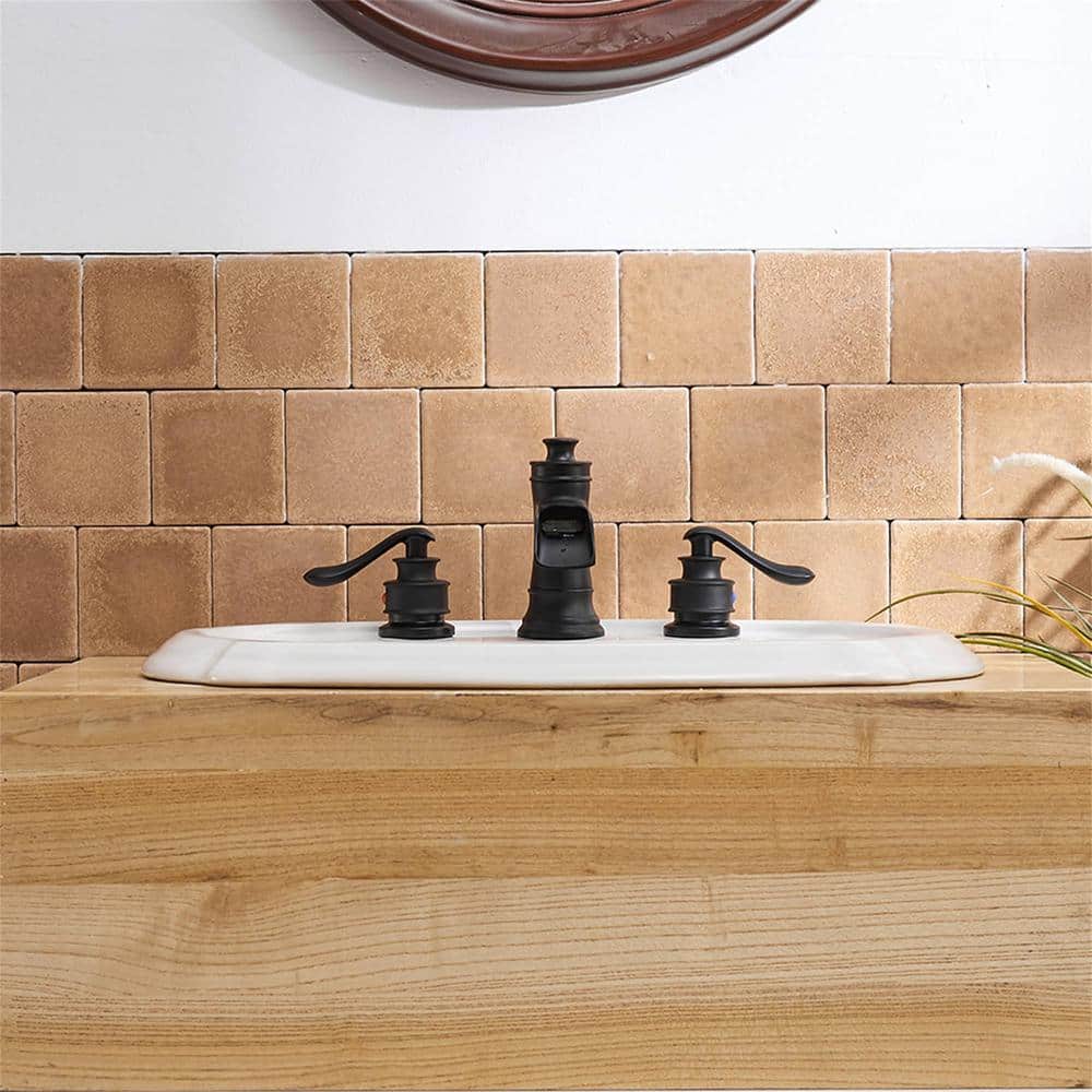Matte Black Brass 8-Inch Widespread Bathroom Faucet with Drain Kit