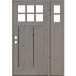 50 in. x 80 in. Craftsman Knotty Alder 2 Panel Right-Hand 6 Lite Clear Glass DS Gray Wood Prehung Front Door/Sidelite