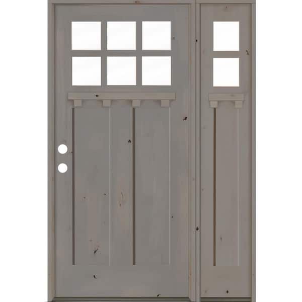 Krosswood Doors 50 in. x 80 in. Craftsman Knotty Alder 2 Panel Right-Hand 6 Lite Clear Glass DS Gray Wood Prehung Front Door/Sidelite