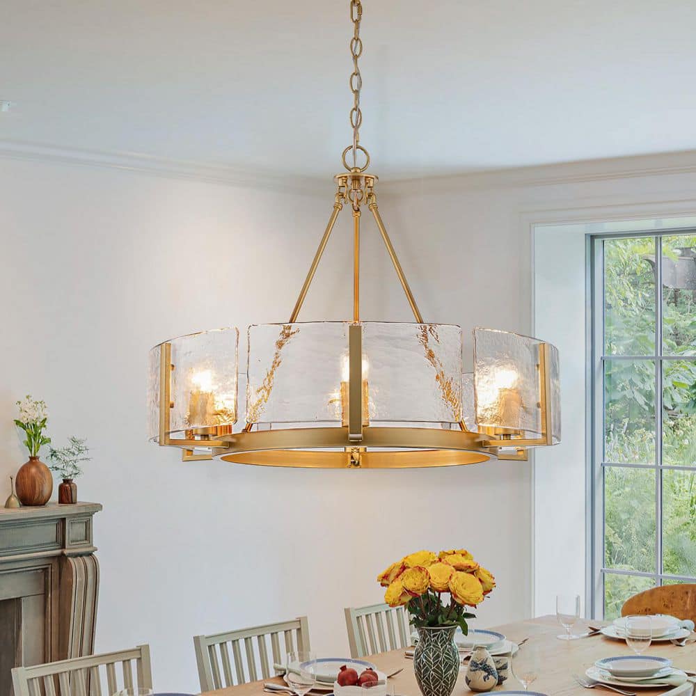 Chloe 6-Light Farmhouse Brass Wagon Wheel Rippled Glass Chandelier price history on PriceWatchPro