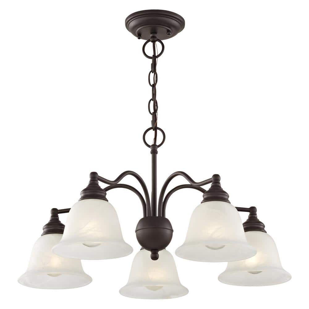 Elegant Bronze 5-Light Outdoor Chandelier with White Alabaster Glass
