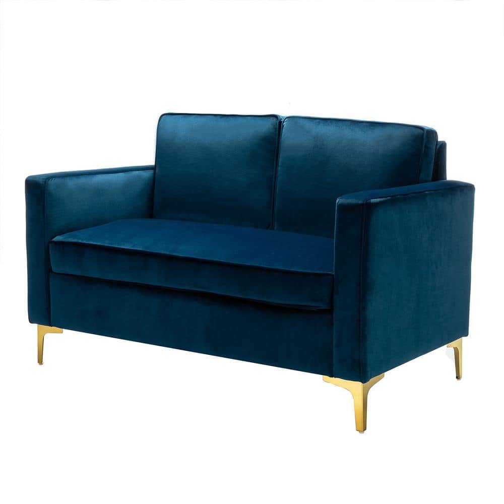 JAYDEN CREATION Belinda 51 in. Navy Velvet Loveseats with Golden Base