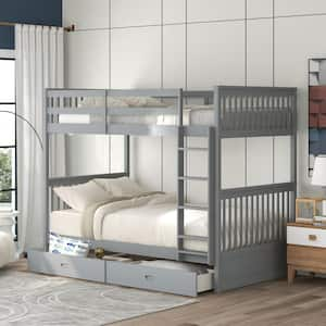 Gray Twin-Over-Twin Bunk Bed with Ladders and 2 Storage Drawers