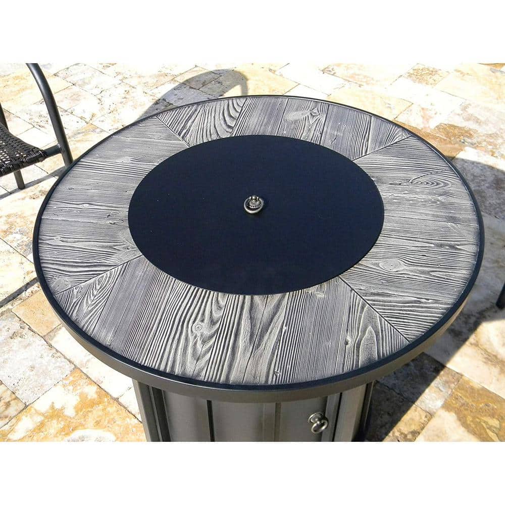 Round Black Faux Wood Gas Fire Pit Table