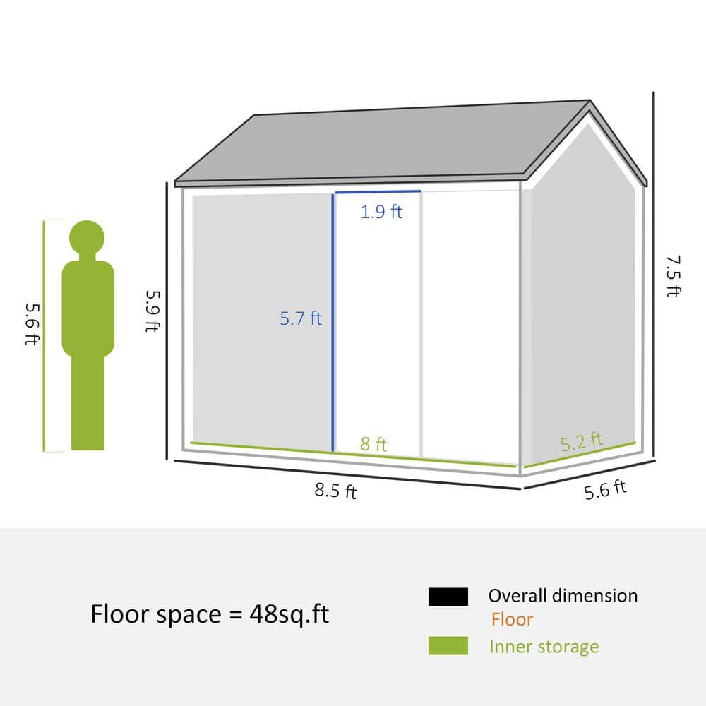 Gray 6' x 8' Metal Outdoor Storage Shed with Windows