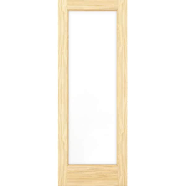 28 in. x 80 in. French Solid Wood 1-Lite Frosted Privacy Glass Clear Pine Wood Interior Door Slab