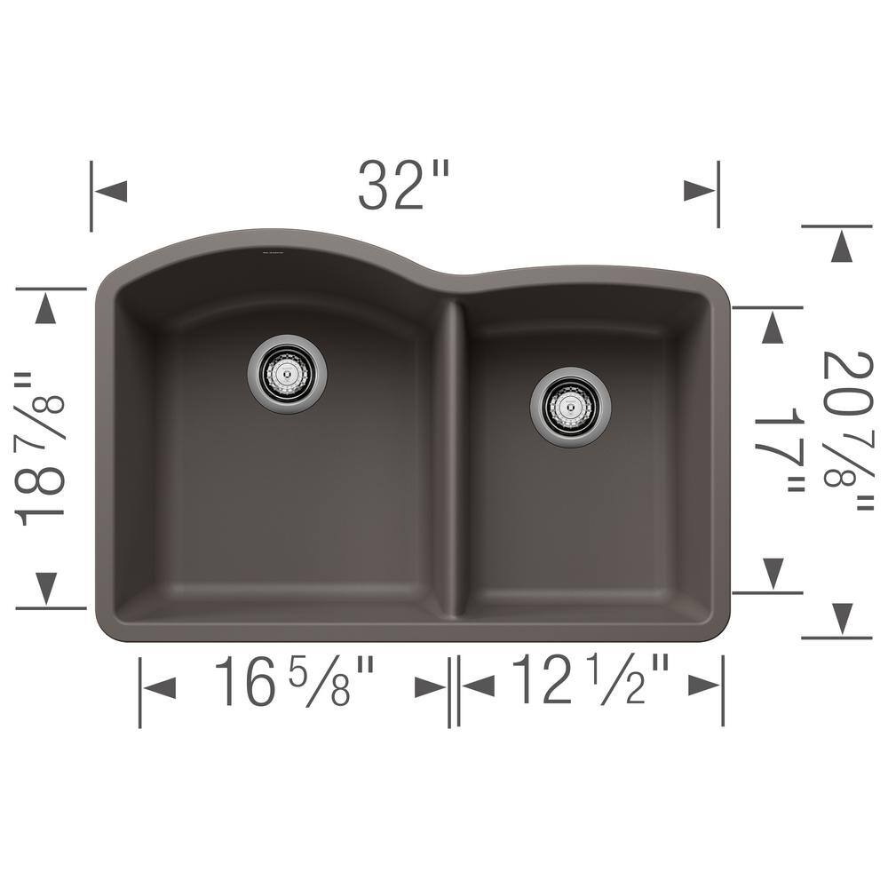 Volcano Gray Stone Double Bowl Undermount Kitchen Sink