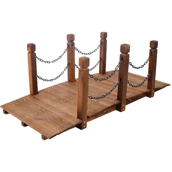 5 ft. Wooden Garden Bridge Arc Walkway Outdoor Lawn Pond Bridge with Safety Railings for Garden Yard Patio