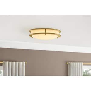 Flaxmere 14 in. Brushed Gold Dimmable Integrated LED Flush Mount Ceiling Light with Frosted White Glass Shade