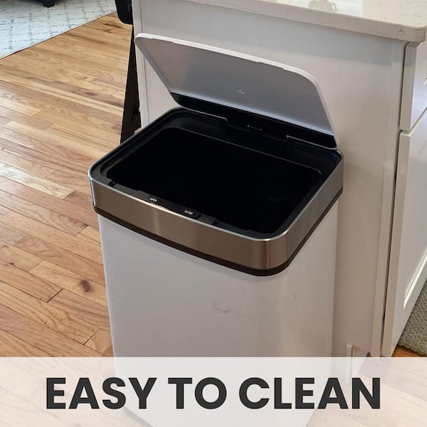 Unbranded - 13.2 Gal. Hands-Free Metal Trash Can with Motion Sensor Lid in Fingerprint-Resistant Black Stainless Steel