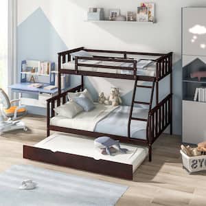 Espresso Twin Over Full Bunk Bed with Trundle Ladder Safety Guardrails 3-in-1 Beds