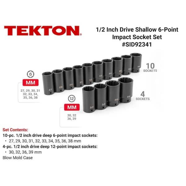 1/2 in. Drive Deep 6-Point and 12-Point Axle Nut Impact Socket Set with Case, 14-Piece (27-39 mm)