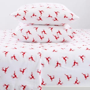 4-Piece Red 100% Turkish Cotton Flannel Full Winter Sheet Set