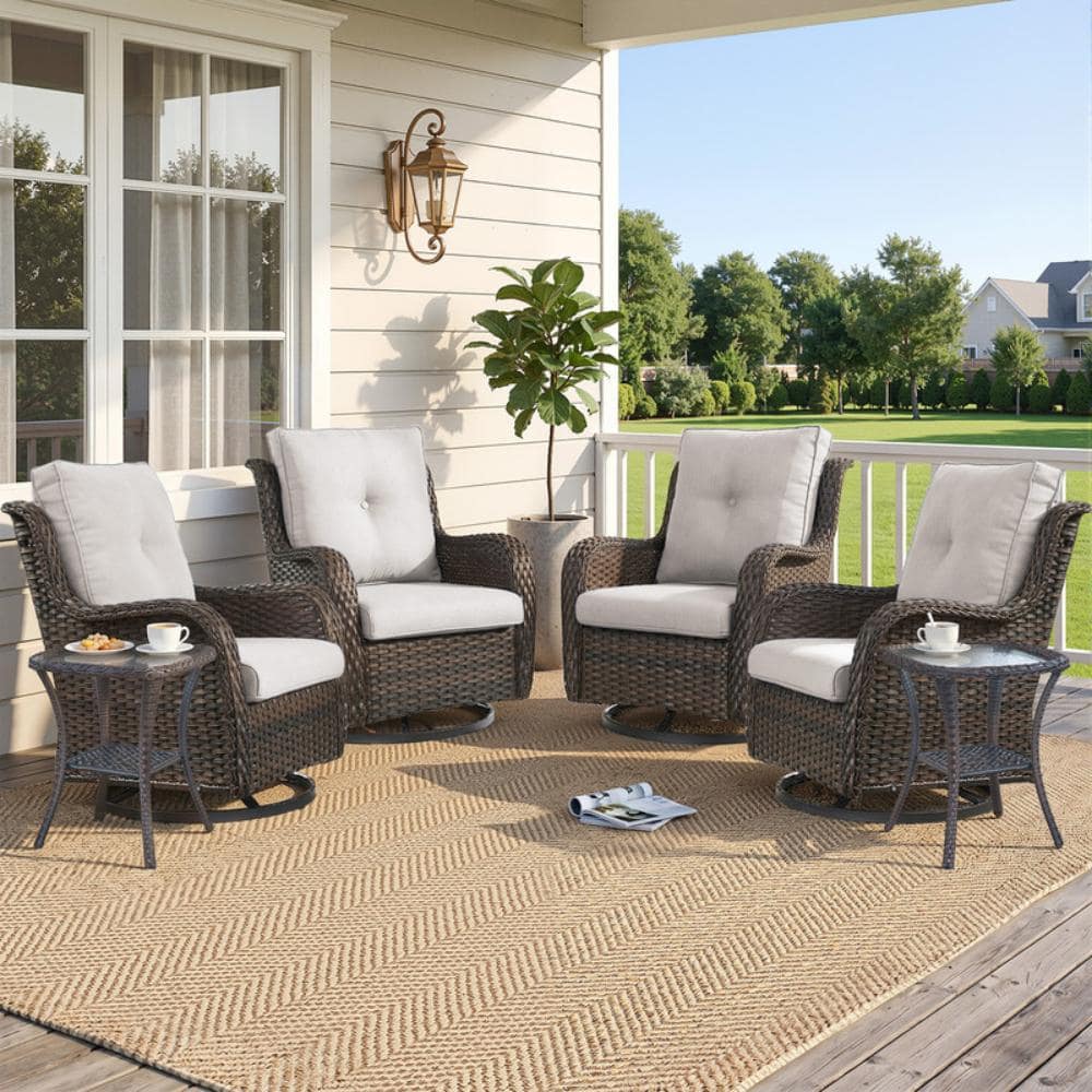 Canejoy Brown 6-Piece Wicker Outdoor Swivel Chair Set Patio Rocking Chair with 3. 9in Olefin Beige Cushions For Porch price history on PriceWatchPro