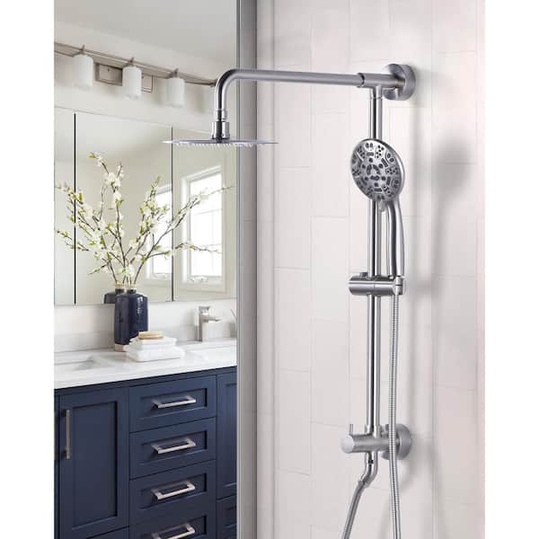 7-Spray Multifunction 1.8 GPM Round Wall Bar Shower Kit with Swivel Shower Head and Hand Shower in Brushed Nickel