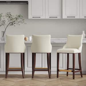Shubert 29.13 in. Ivory Beech Wood Bar Stool with Leatherette Upholstered Seat (Set of 3)