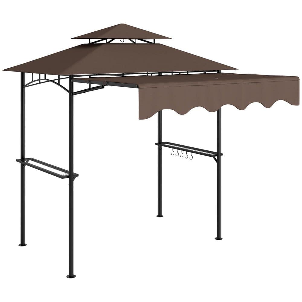 8 ft. x 5 ft. Brown Grill Gazebo, Double Tiered Outdoor BBQ Gazebo with Sid