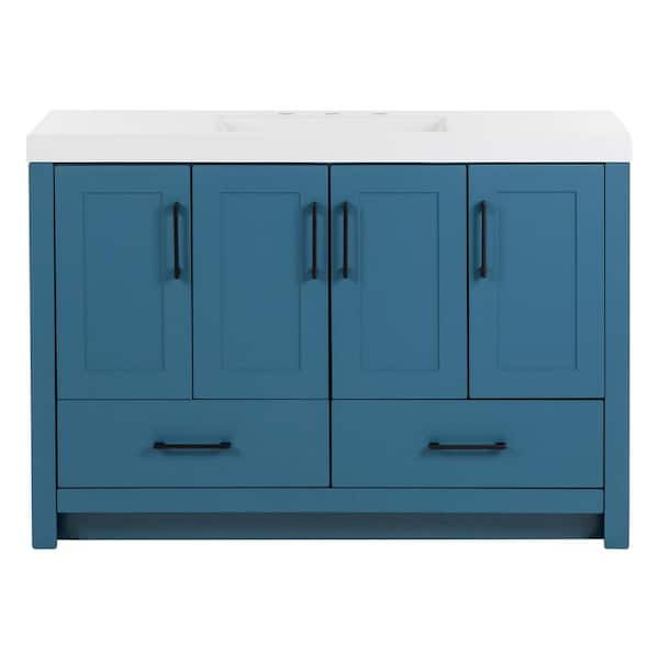 Diamond NOW Cassidy 48-in Admiral Blue Single Sink Bathroom Vanity with  White Cultured Marble Top