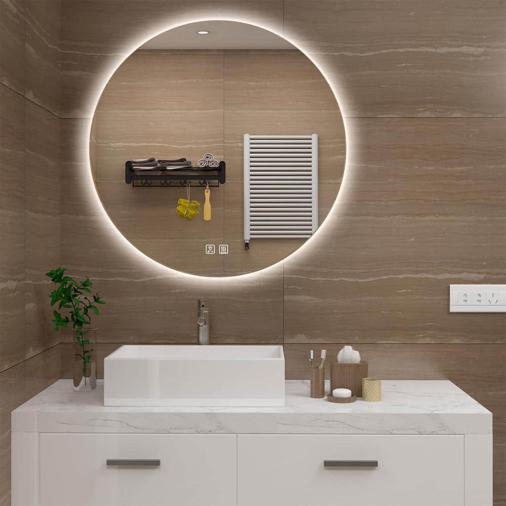 HOMLUX 40 in. W x 40 in. H Round Frameless LED Light with Color and Anti-Fog  Wall Mounted Bathroom Vanity Mirror NVLB08CHCDDC6 The Home Depot