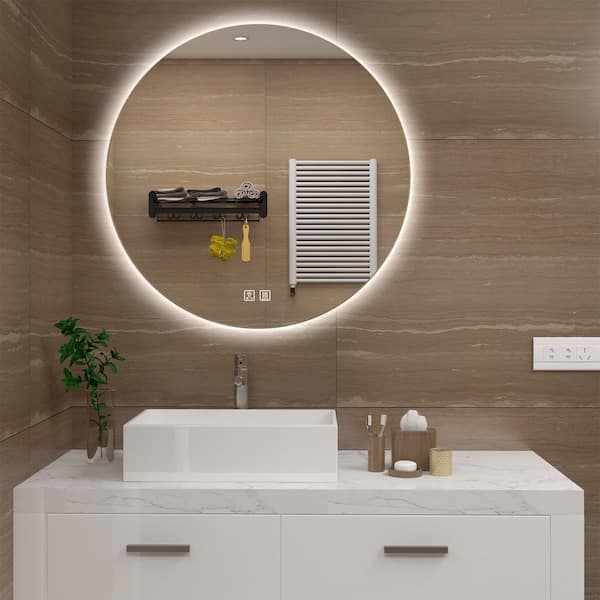 HOMLUX 40 in. W x 40 in. H Round Frameless LED Light with 3 Color and Anti-Fog Wall Mounted Bathroom Vanity Mirror