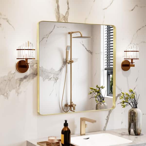 QuivaraView 36 in. W x 36 in. H Premium Aluminum Framed Rectangular Bathroom Vanity Wall Mirror in Gold