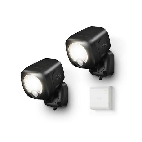 Ring Black Smart Lighting Motion Activated Outdoor Integrated LED Spot Light Battery 2-Pack with Smart Lighting Bridge White