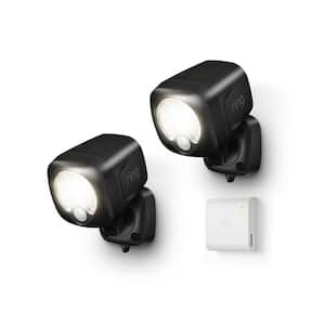 Black Smart Lighting Motion Activated Outdoor Integrated LED Spot Light Battery 2-Pack with Smart Lighting Bridge White