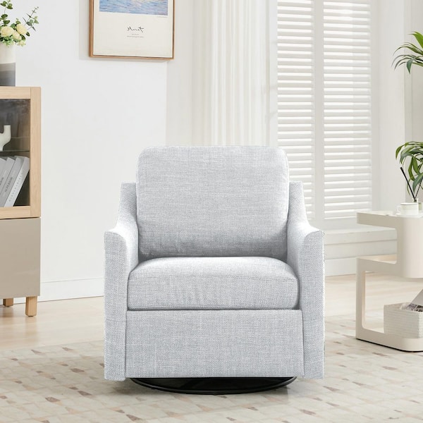 33.86 in. W Light Gray 360° Swivel Armchair Upholstered with Stylish Metal Trim for Living, Office, and Leisure Rooms
