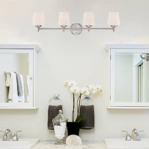 Darcy 4-Light Brushed Nickel Vanity Light with White Opal Glass Shades