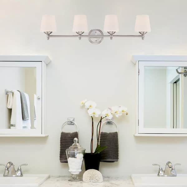 Darcy 36 in. 4-Light Brushed Nickel Transitional Vanity Light with White Opal Glass Shades