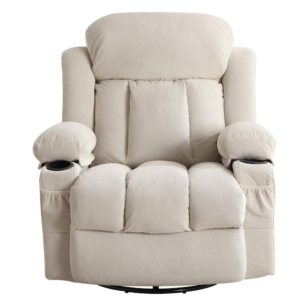AndMakers 39.76 in. W Beige Velvet Recliner with Rocking, Remote Control, Tufted and Storage