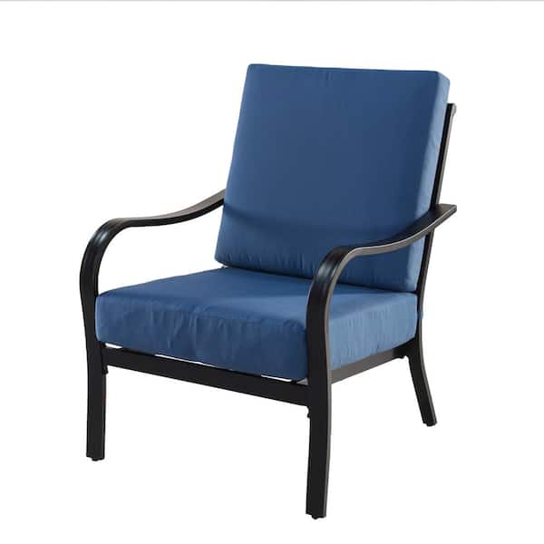 ITOPFOX All-Weather Outdoor Aluminum Lounge Chairs with Set of 2 Blue Solar Protected Fabric Cushions