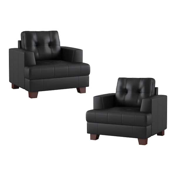 EVERGLADE HOME Malcolm 39.5 in. W Square Arm Faux Leather Straight Rectangle Chair in Black (Set of 2)