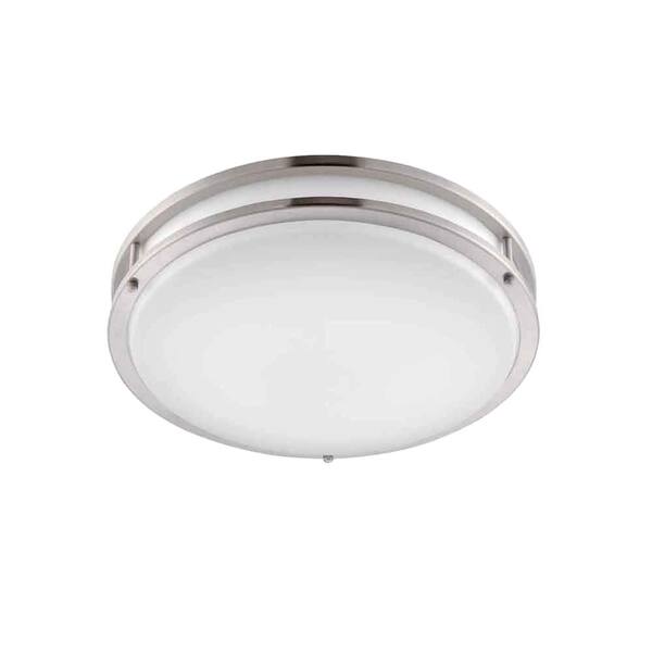 EnviroLite 14 in. Brushed Nickel/White LED Ceiling Low Profile Flush Mount (4-Pack)