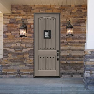36 in. x 96 in. 2-Panel Left Hand/Outswing Ashwood Stain Fiberglass Prehung Front Door with 4-9/16 in. Jamb Size