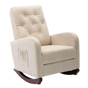 Beige Velvet Living Room High Back Rocking Chair Nursery Chair, Modern High Back Armchair, Upholstered Rocker
