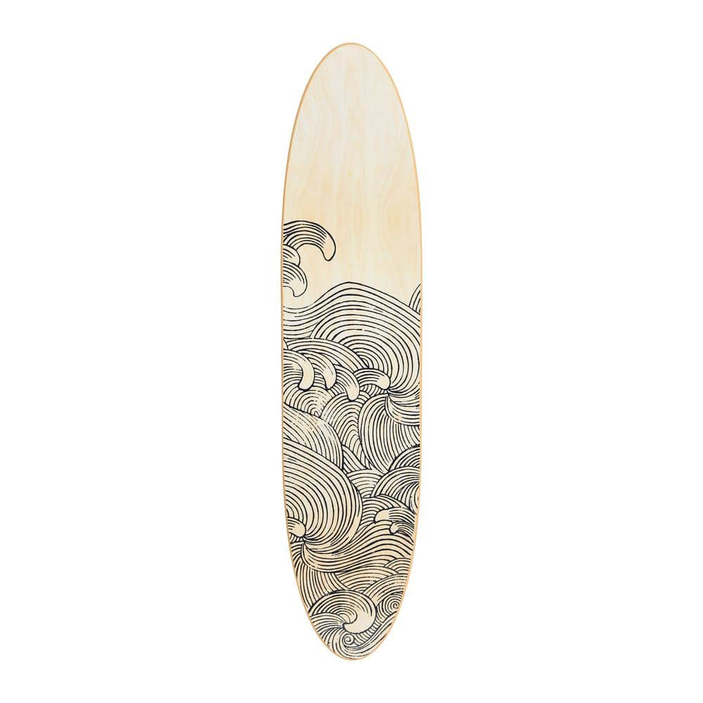 Creative Co-Op Coastal Decorative Surfboard Wall DÃ?Â©cor for Living Room; Contemporary Wave Design Overlaid On Light Natural Wood