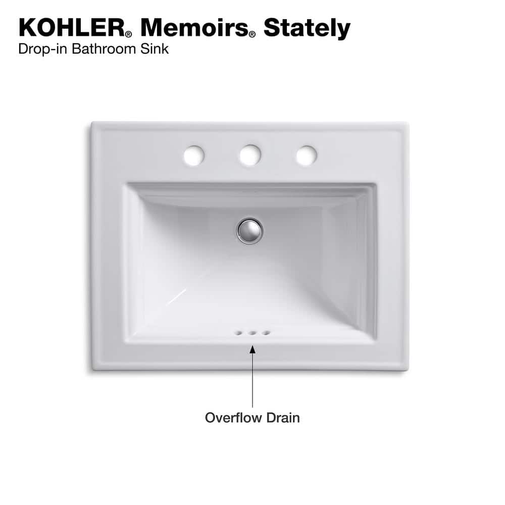 White Ceramic Drop-In Bathroom Sink with 8" Faucet Mount