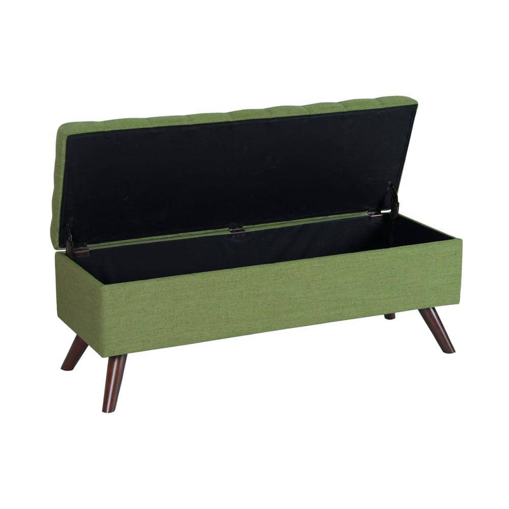 Olive Green Tufted Storage Bench with Wood Legs