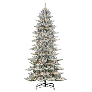 9 ft. Green Pre-Lit Flocked Royal Majestic Slim Artificial Christmas Tree with 600 Clear Incandescent Lights