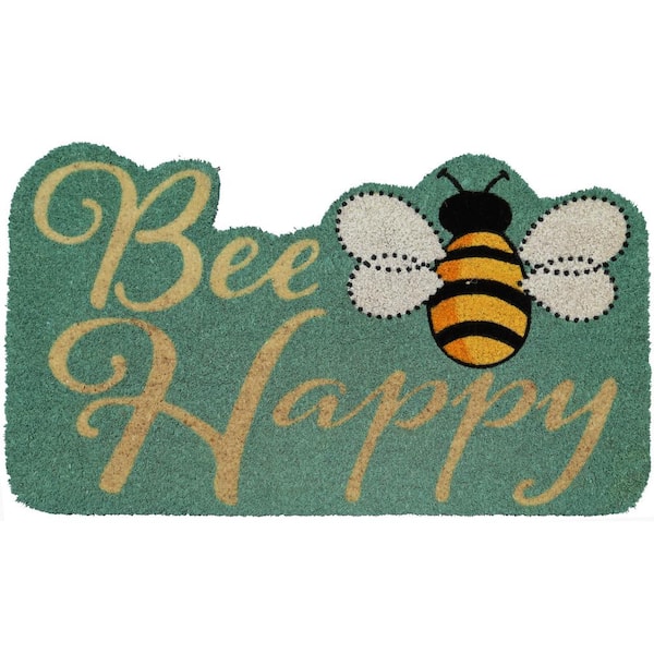 Vinyl Back Bee Happy 30 in. x 18 in. Coir Door Mat