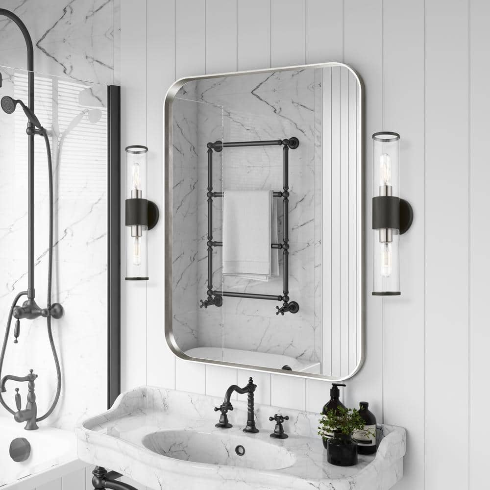 Bancroft Sleek Black Steel 2-Light Vanity Sconce with Clear Glass